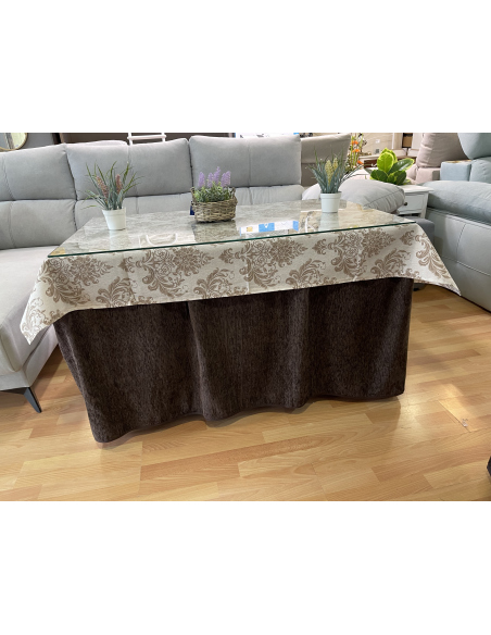 Conjunto Completo Chenilla Eco 8 Pliegues color Chocolate con tapete impermeable de diseño