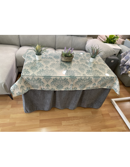 Conjunto Completo Chenilla Eco 8 Pliegues color Gris con tapete antimanchas luxe turquesa