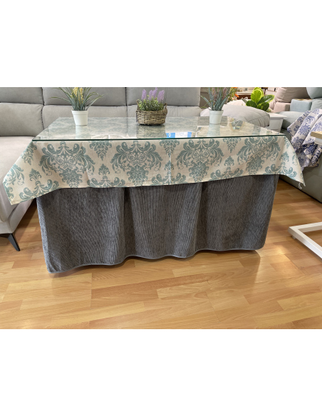 Conjunto Completo Chenilla Eco 8 Pliegues color Gris con tapete antimanchas luxe turquesa