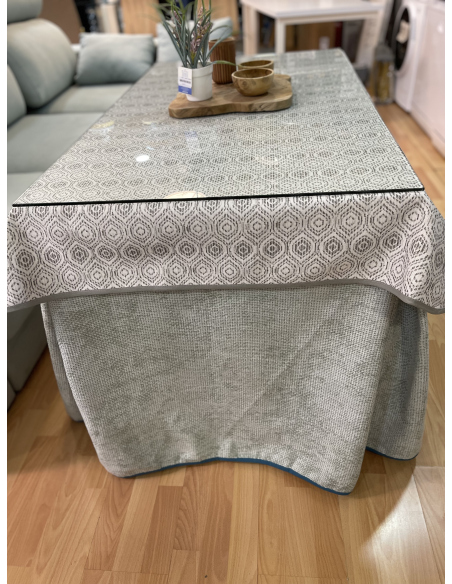 Ropa de Mesa Camilla Tejido Rústico Terciopelo Elegante Extragrueso color Verde Pastel (incluye tapete)