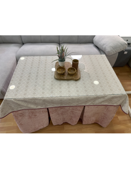 Ropa de Mesa Camilla Tejido Rústico Terciopelo Elegante Extragrueso color Rosa (incluye tapete)