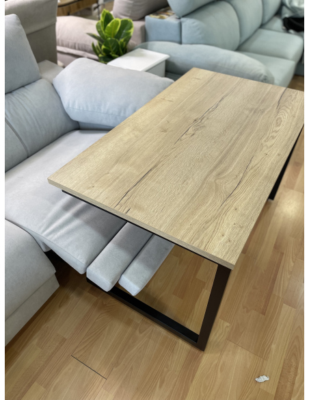 Mesa Camilla Rectangular de Forja Relax - Color Negro - Encimera de Madera con Vetas Negras