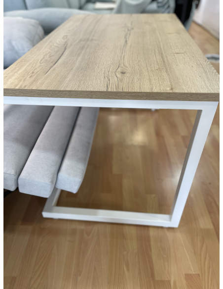 Mesa Camilla Rectangular de Forja Relax - Color Blanco - Encimera de Madera con Vetas Negras