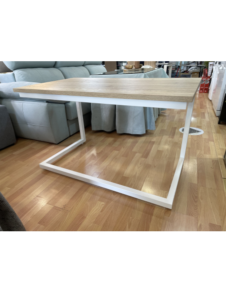 Mesa Camilla Rectangular de Forja Relax - Color Blanco - Encimera de Madera con Vetas Negras