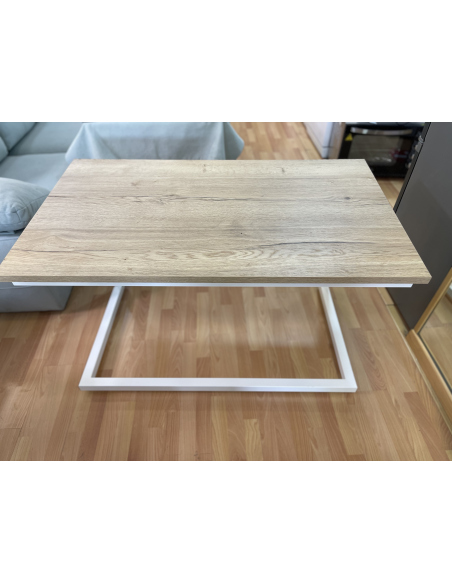 Mesa Camilla Rectangular de Forja Relax - Color Blanco - Encimera de Madera con Vetas Negras