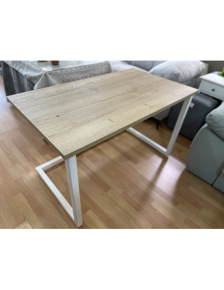 Mesa Camilla Rectangular de Forja Relax - Color Blanco - Encimera de Madera con Vetas Negras