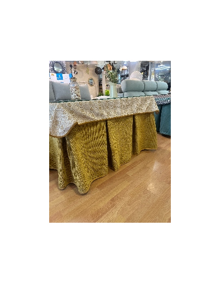 Ropa de Mesa Camilla Tejido Rústico Terciopelo Elegante Extragrueso color Mostaza (incluye tapete)