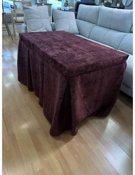 Ropa de Mesa Camilla Tejido Rústico Terciopelo Elegante Extragrueso color Vino (incluye tapete)