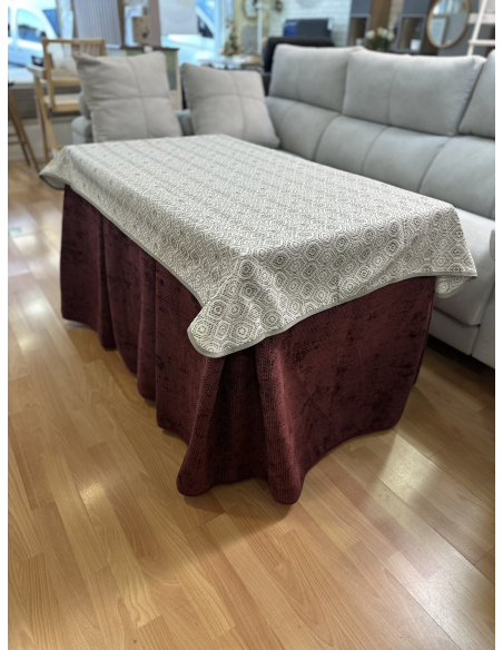 Ropa de Mesa Camilla Tejido Rústico Terciopelo Elegante Extragrueso color Vino (incluye tapete)