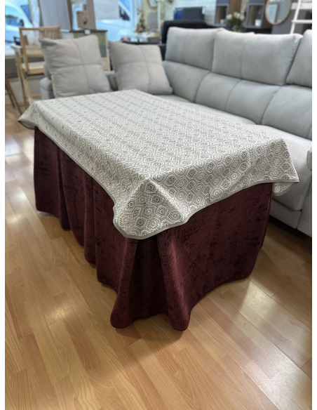 Ropa de Mesa Camilla Tejido Rústico Terciopelo Elegante Extragrueso color Vino (incluye tapete)