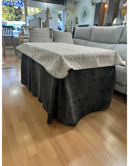 Ropa de Mesa Camilla Tejido Rústico Terciopelo Elegante Extragrueso color Negro (incluye tapete)