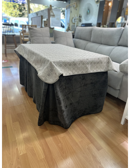 Ropa de Mesa Camilla Tejido Rústico Terciopelo Elegante Extragrueso color Negro (incluye tapete)