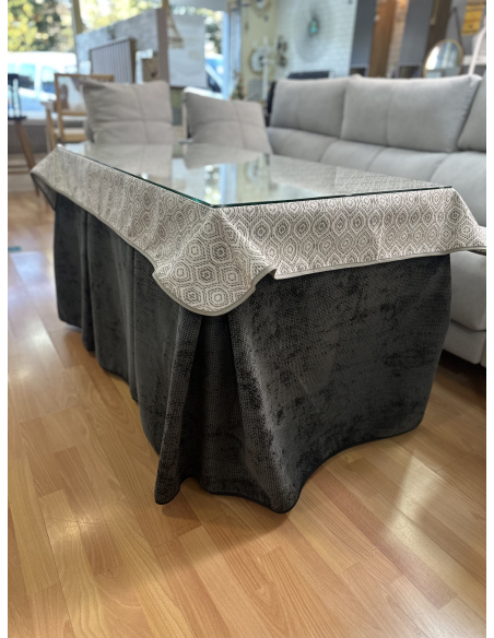 Ropa de Mesa Camilla Tejido Rústico Terciopelo Elegante Extragrueso color Negro (incluye tapete)