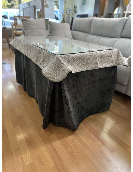 Ropa de Mesa Camilla Tejido Rústico Terciopelo Elegante Extragrueso color Negro (incluye tapete)