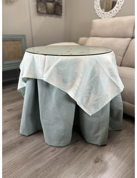 Ropa redonda mesa camilla Antimanchas color Verde / Tapete Palmera Verde