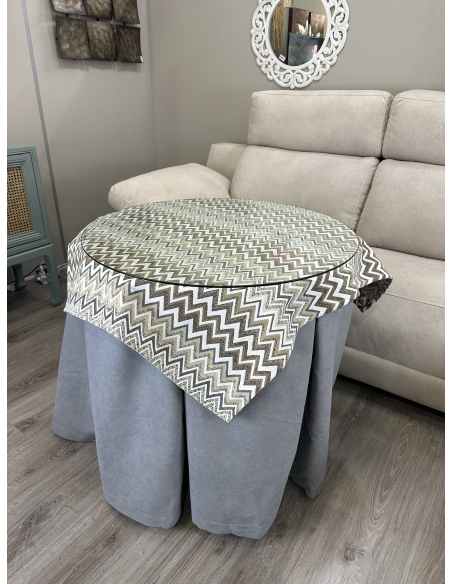 Ropa redonda mesa camilla Antimanchas color Gris / Tapete Hueso