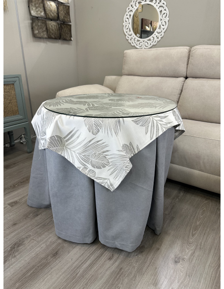 Ropa redonda mesa camilla Antimanchas color Gris / Tapete Palmera Gris
