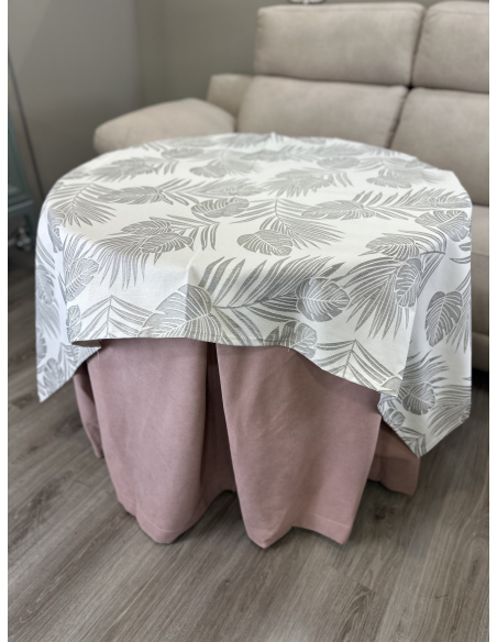 Ropa redonda mesa camilla Antimanchas color Rosa / Tapete Palmera Gris