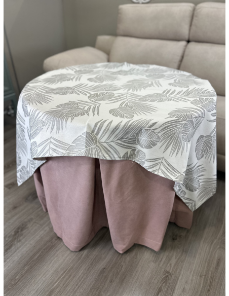 Ropa redonda mesa camilla Antimanchas color Rosa / Tapete Palmera Gris