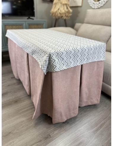 Ropa de Mesa Camilla Antimanchas Aterciopelada Triple Grueso Reforzada 10 pliegues Rosa con Tapete Torino Gris