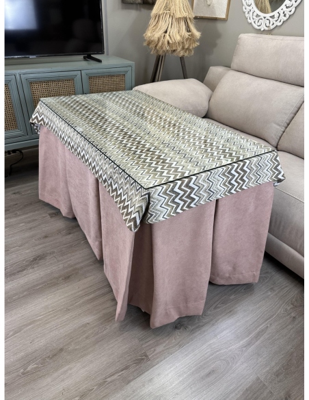 Ropa de Mesa Camilla Antimanchas Aterciopelada Triple Grueso Reforzada 10 pliegues Rosa con Tapete Tierra