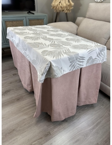 Ropa de Mesa Camilla Antimanchas Aterciopelada Triple Grueso Reforzada 10 pliegues Rosa con Tapete Palmeras Gris