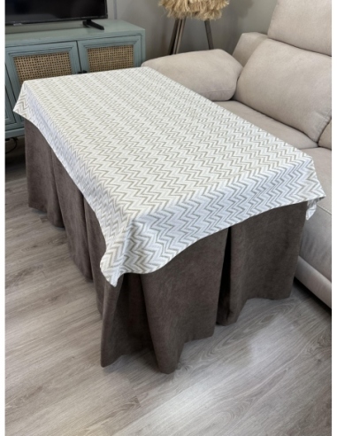 Ropa de Mesa Camilla Antimanchas Aterciopelada Triple Grueso Reforzada 10 pliegues Marrón con Tapete Torino Beige