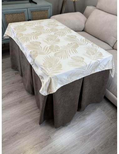 Ropa de Mesa Camilla Antimanchas Aterciopelada Triple Grueso Reforzada 10 pliegues Marrón con Tapete Palmeras Beige