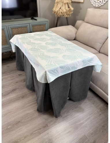 Ropa de Mesa Camilla Antimanchas Aterciopelada Triple Grueso Reforzada 10 pliegues Marrón con Tapete Palmeras Azul