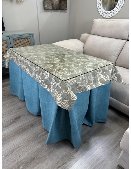 Ropa de Mesa Camilla Antimanchas Aterciopelada Triple Grueso Reforzada 10 pliegues Kumar Verde con Tapete Círculos Verde