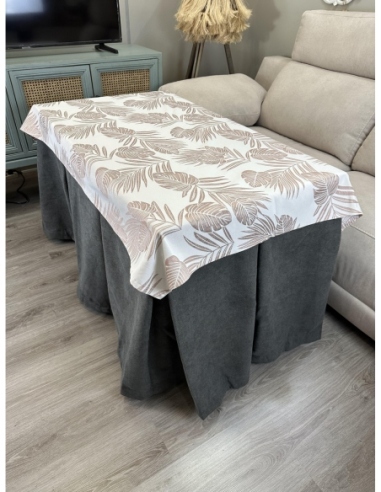 Ropa de Mesa Camilla Antimanchas Aterciopelada Triple Grueso Reforzada 10 pliegues profundos Gris con Tapete Palmeras Rosa