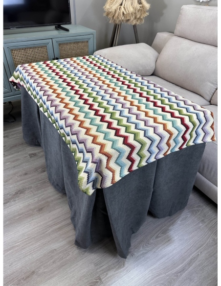 Ropa de Mesa Camilla Antimanchas Aterciopelada Triple Grueso Reforzada 10 pliegues profundos Gris con Tapete Deluxe Libélula