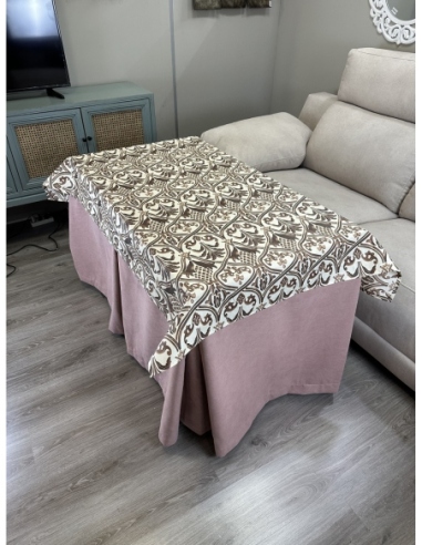 Ropa de Mesa de Camilla Antimanchas Aterciopelada Triple Grueso Nature Rosa con Tapete Deluxe Ule Marrón