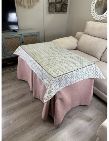 Ropa de Mesa de Camilla Antimanchas Aterciopelada Triple Grueso Nature Rosa con Tapete Deluxe Torino Beige