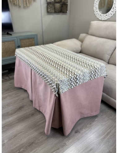 Ropa de Mesa de Camilla Antimanchas Aterciopelada Triple Grueso Nature Rosa con Tapete Deluxe Tierra