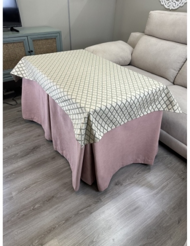 Ropa de Mesa de Camilla Antimanchas Aterciopelada Triple Grueso Nature Rosa con Tapete Deluxe Miranda