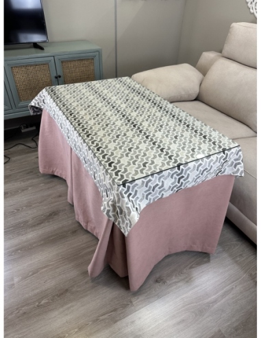 Ropa de Mesa de Camilla Antimanchas Aterciopelada Triple Grueso Nature Rosa con Tapete Deluxe Covac