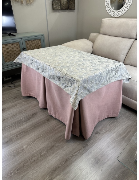 Ropa de Mesa de Camilla Antimanchas Aterciopelada Triple Grueso Nature Rosa con Tapete Deluxe Círculos