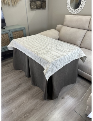 Ropa de Mesa de Camilla Antimanchas Aterciopelada Triple Grueso Nature Marrón con Tapete Deluxe Torino Rayas