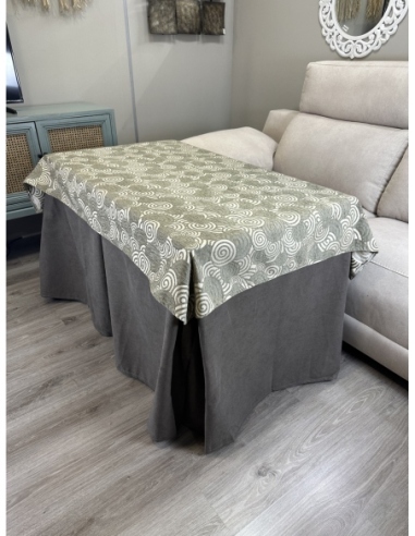 Ropa de Mesa de Camilla Antimanchas Aterciopelada Triple Grueso Nature Marrón con Tapete Deluxe Círculos Verde