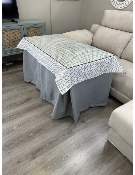 Ropa de Mesa de Camilla Antimanchas Aterciopelada Triple Grueso Nature Gris con Tapete Deluxe Torino Gris