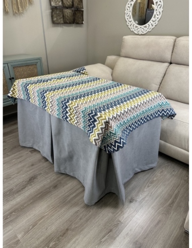 Ropa de Mesa de Camilla Antimanchas Aterciopelada Triple Grueso Nature Gris con Tapete Deluxe Mar