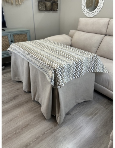 Ropa de Mesa de Camilla Antimanchas Aterciopelada Triple Grueso Nature Beige con Tapete Deluxe Tierra