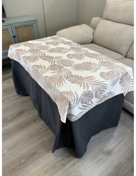 Ropa de Mesa de Camilla Antimanchas Aterciopelada Triple Grueso Marengo con Tapete Deluxe Palmeras Rosa