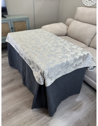 Ropa de Mesa de Camilla Antimanchas Aterciopelada Triple Grueso Marengo con Tapete Deluxe Círculos Gris