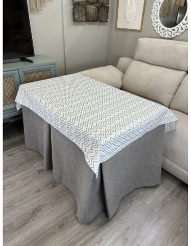 Ropa de Mesa de Camilla Antimanchas Aterciopelada Triple Grueso Gris Moderno con Tapete Deluxe
