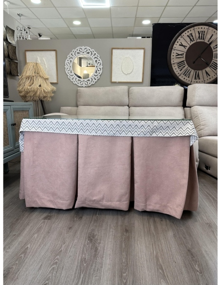 Ropa de Mesa Camilla Antimanchas Aterciopelada Triple Grueso Reforzada 10 pliegues Rosa con Tapete Torino Gris