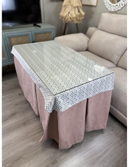 Ropa de Mesa Camilla Antimanchas Aterciopelada Triple Grueso Reforzada 10 pliegues Rosa con Tapete Torino Gris