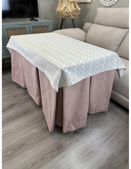 Ropa de Mesa Camilla Antimanchas Aterciopelada Triple Grueso Reforzada 10 pliegues Rosa con Tapete Palmeras Torino Beige