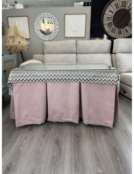 Ropa de Mesa Camilla Antimanchas Aterciopelada Triple Grueso Reforzada 10 pliegues Rosa con Tapete Tierra